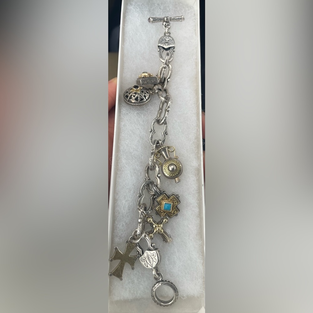 Konstantino sterling silver and 18k gold bracelet with ruby and turquoise